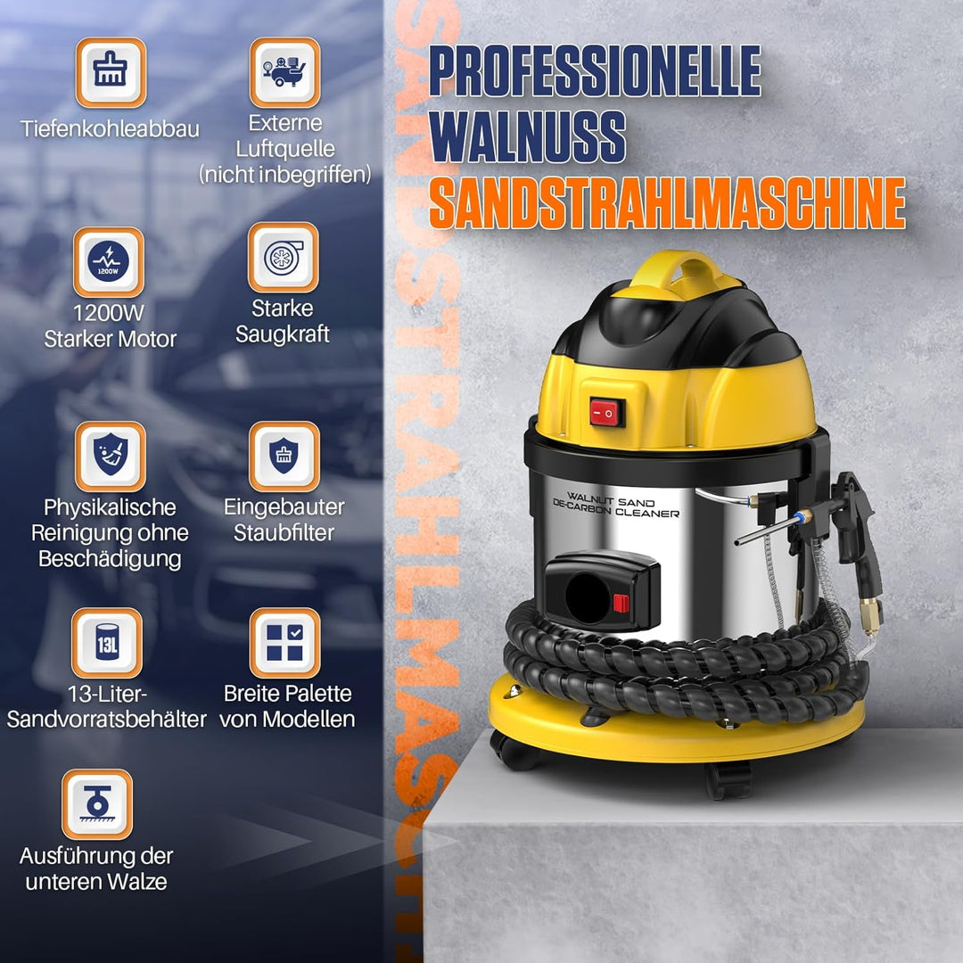KAISAL 220V Nussschalen Strahlgerät, 13L Walnuss Sandstrahlgerät 1200W Nussschalengranulat Sandstrah