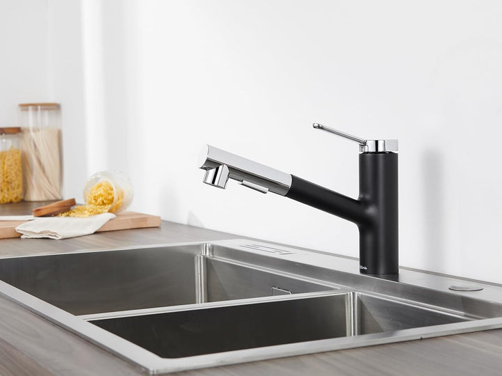 Kelleria Wasserhahn Küche Schwarz, Küchenarmatur mit Brause Ausziehbar 120° Drehbare, Spültischarmat