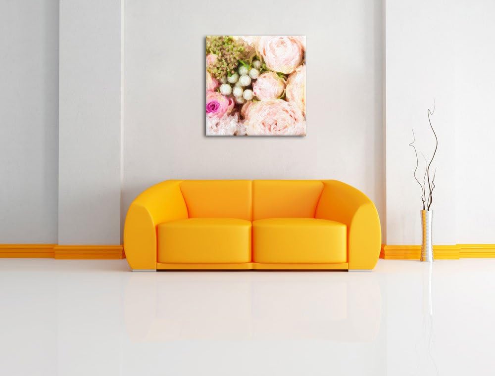 Rosa Rosen Pinsel Effekt, Format: 70x70 auf Leinwand, XXL riesige Bilder fertig gerahmt mit Keilrahm