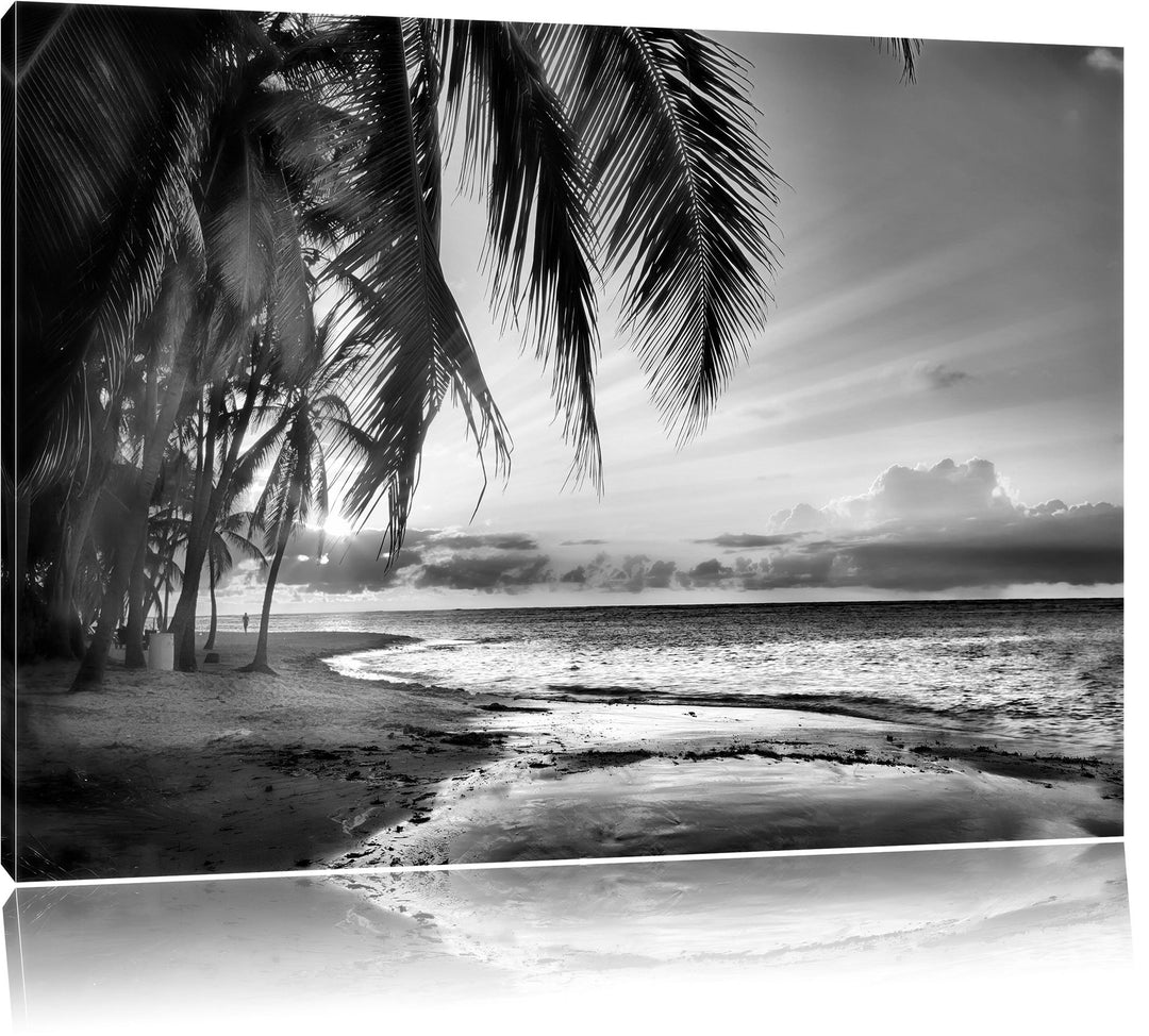 Pixxprint Romantischer Karibikstrand / 100x70cm Leinwandbild bespannt auf Holzrahmen/Wandbild Kunstd