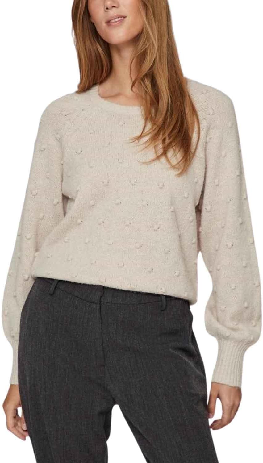 Vila Damen Vituli L/S O-Neck Knit Top/Su/Pb Strickpullover L Beige, L Beige