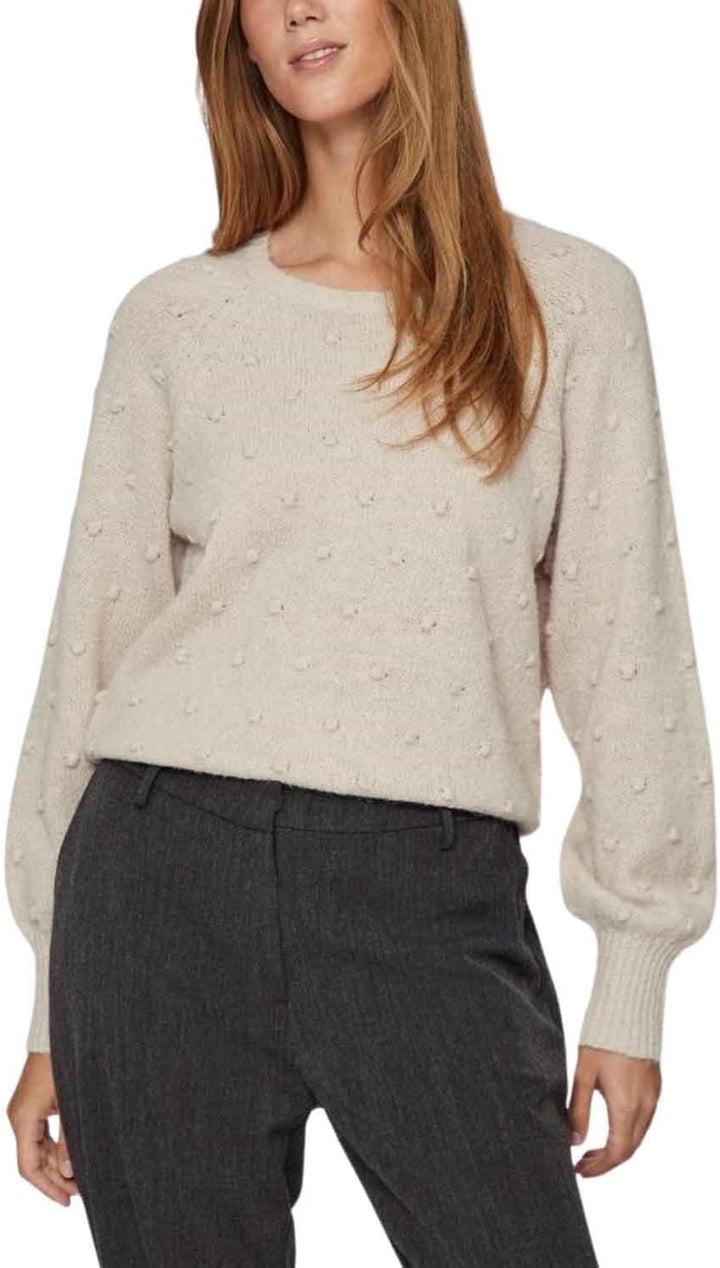Vila Damen Vituli L/S O-Neck Knit Top/Su/Pb Strickpullover L Beige, L Beige