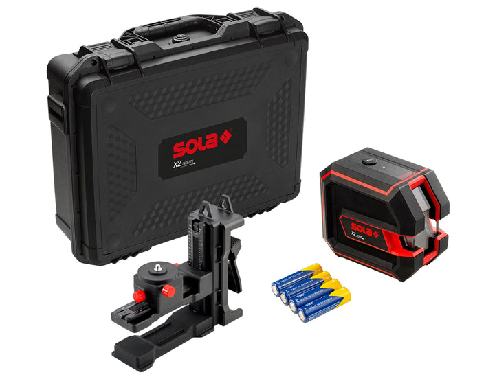 Sola X2 GREEN PROFESSIONAL Kreuzlinienlaser grün mit flexibler Wandhalterung - Linienlaser für Innen
