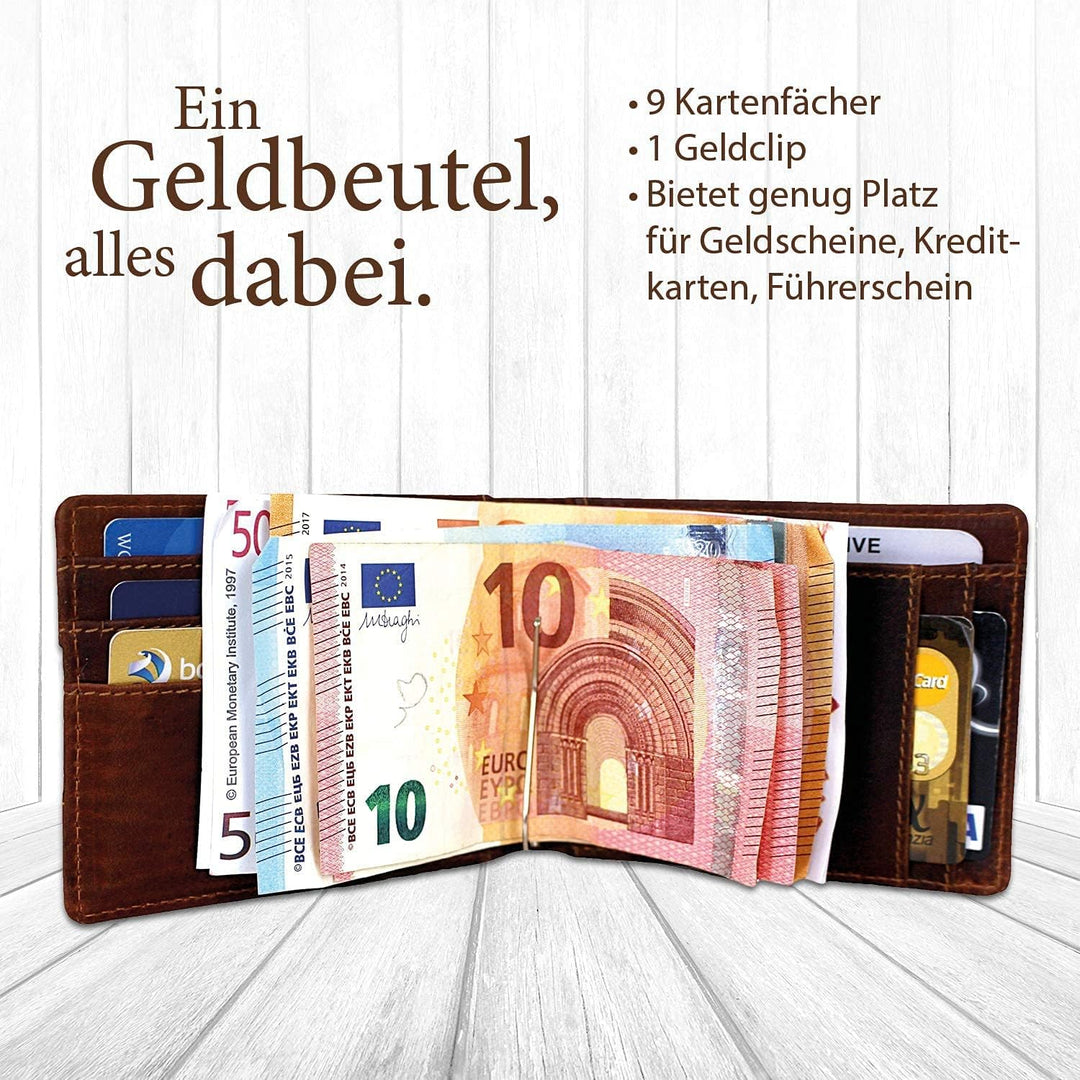 Corno d´ORO Handgefertigte Geldbörse Herren Leder mit Geldklammer I Premium Slim Wallet ohne Münzfac