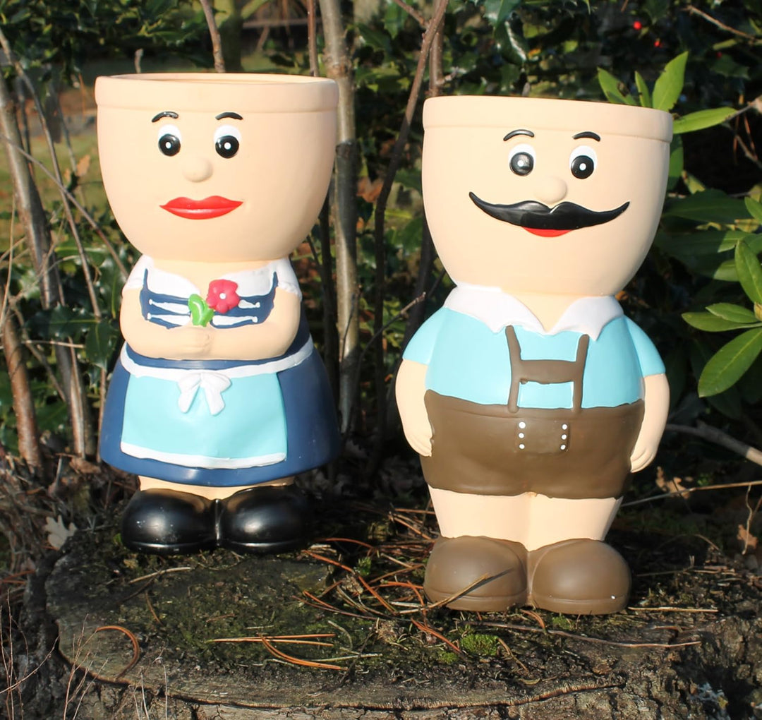 colourliving 2 Stück Blumentopf Figur Resi und Sepp aus Keramik Kräutertopf Übertopf für Blumen Pfla