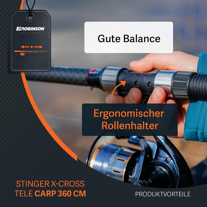 Robinson Angelrute - Teleskoprute Karbon - Kompaktes Transportmass - Robuste Ringe - Rutschfester Ro
