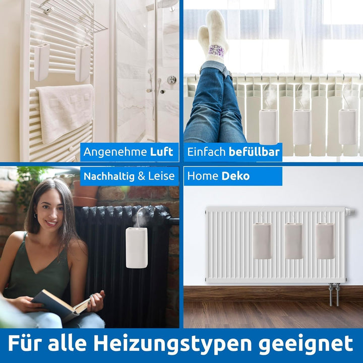 Luftbefeuchter Heizung Keramik Viereckig I Haken & Duftöl [4er Spar-Set, 400ml] I Wasserverdunster f