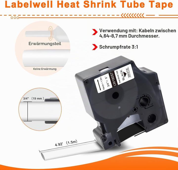 Labelwell Kompatible Schriftband für Dynmo Rhino 18057 S0718330 Industrie Schrumpfschlauch-Kabeletik