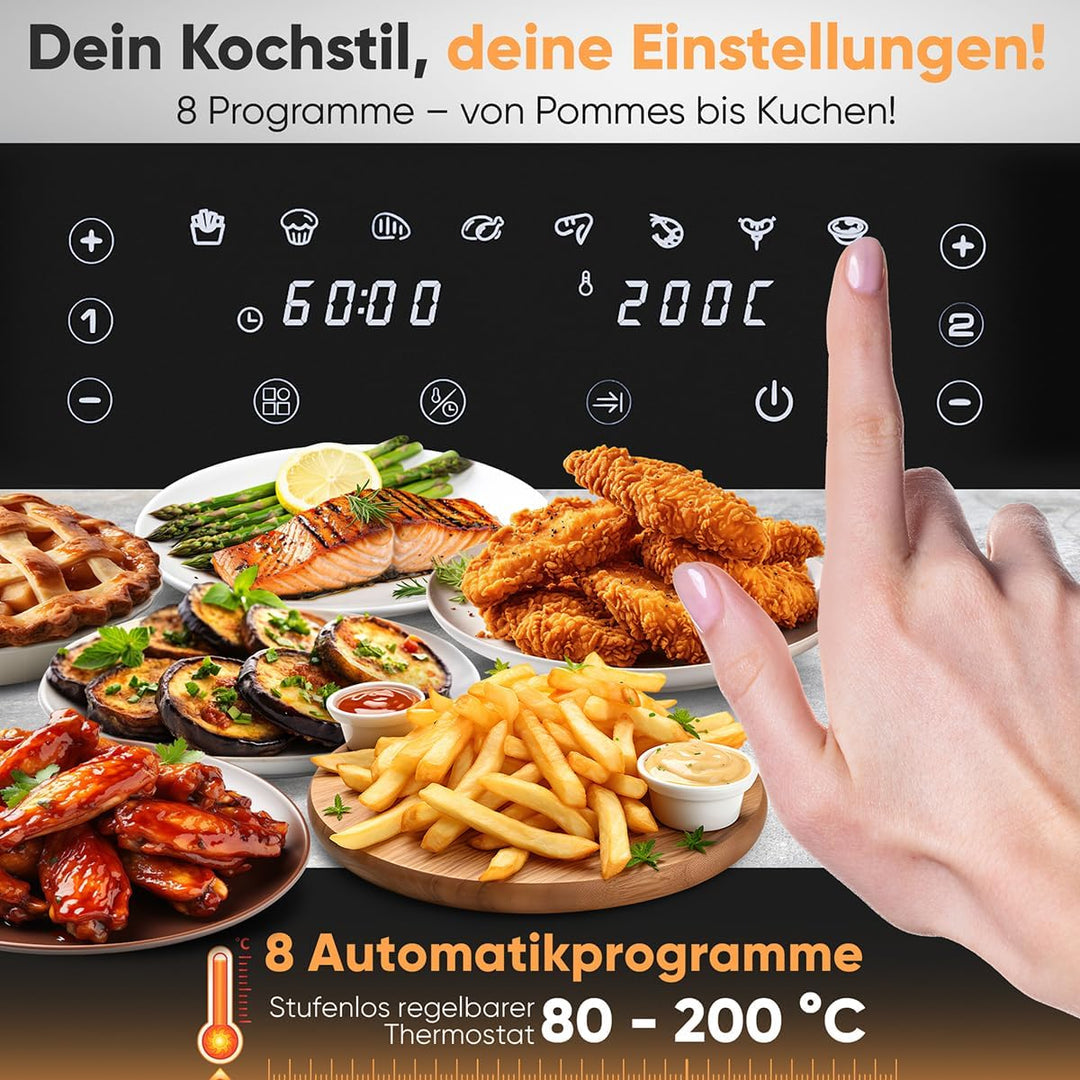 ProfiCook® Heissluftfritteuse mit Zeitgleich-fertig-System | 9 Liter | Heissluftfritteuse 2 Kammern