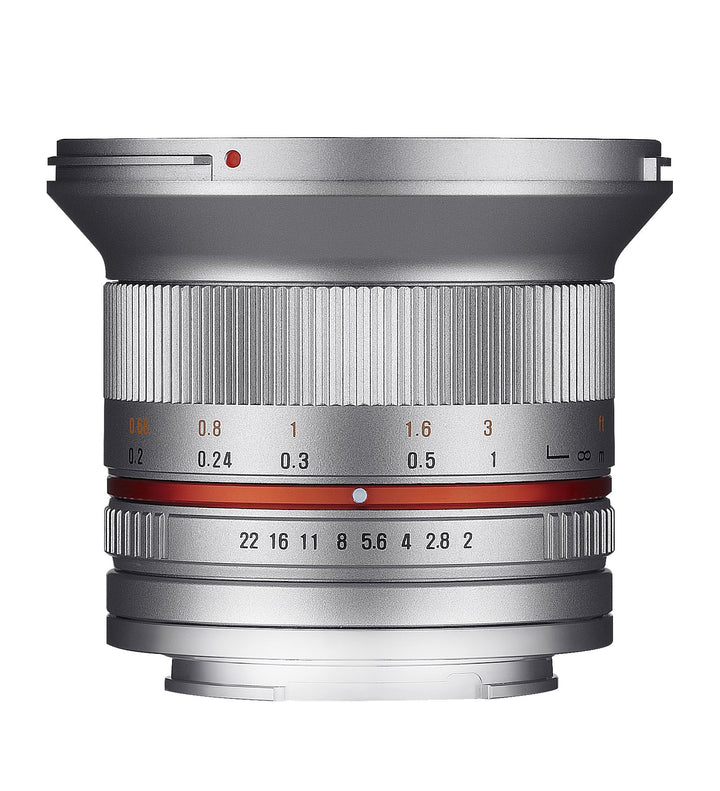 Samyang 12mm F2.0 MFT silber - Weitwinkel Festbrennweite für Micro Four Thirds Anschluss, manueller