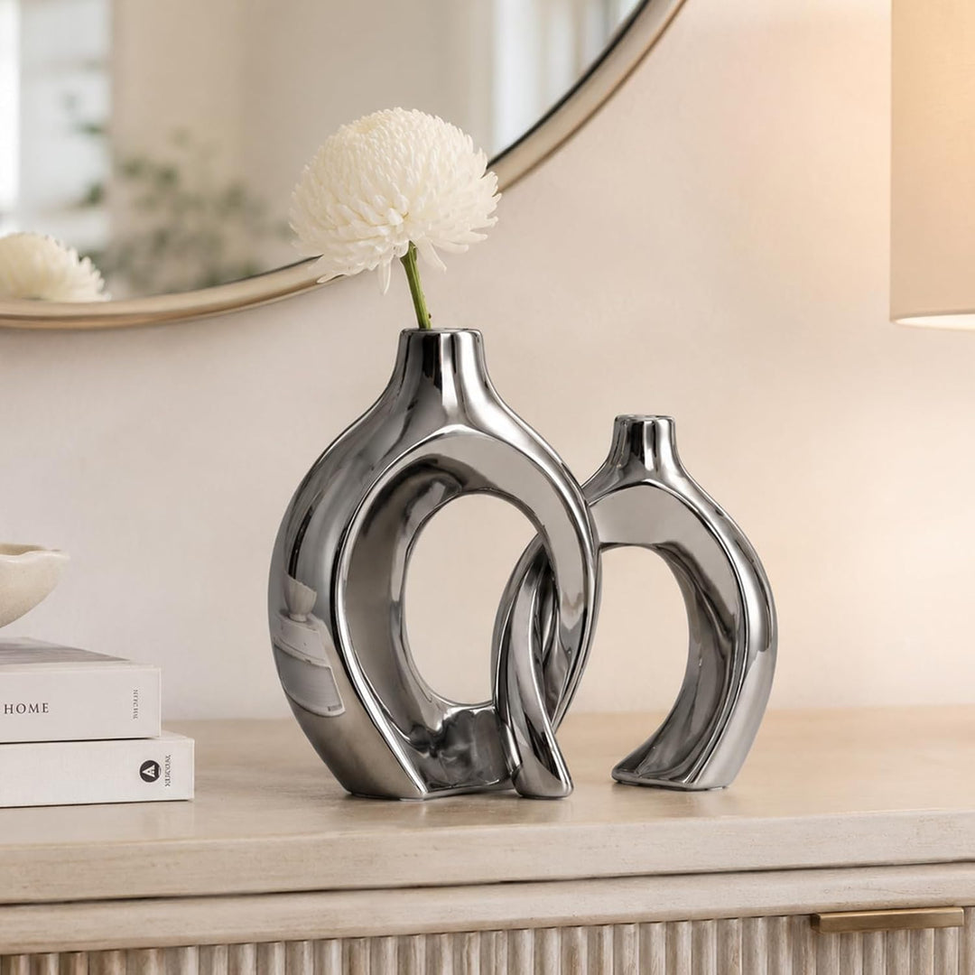 XIAOMAGG Keramik Vase，2er Set Hohle Weisse Moderne Vasen für Nordisches, Vasen Deko, ästhetische Boh
