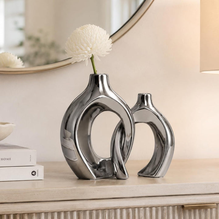 XIAOMAGG Keramik Vase，2er Set Hohle Weisse Moderne Vasen für Nordisches, Vasen Deko, ästhetische Boh