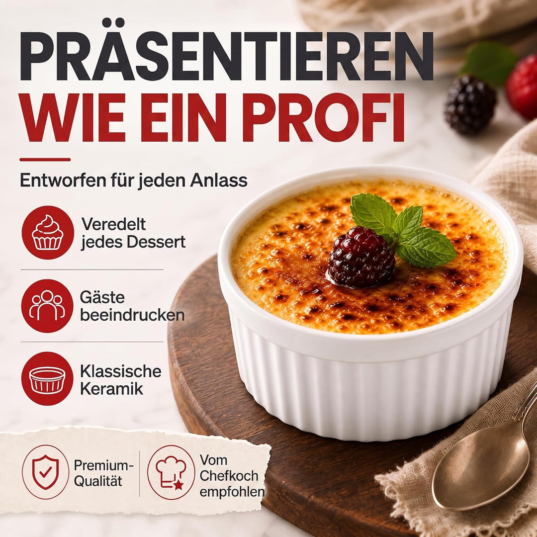 Dimono® Dessert-Schalen Creme Brulee Souflee-Förmchen, Auflaufform-Schälchen mit 170 ml für Desserts