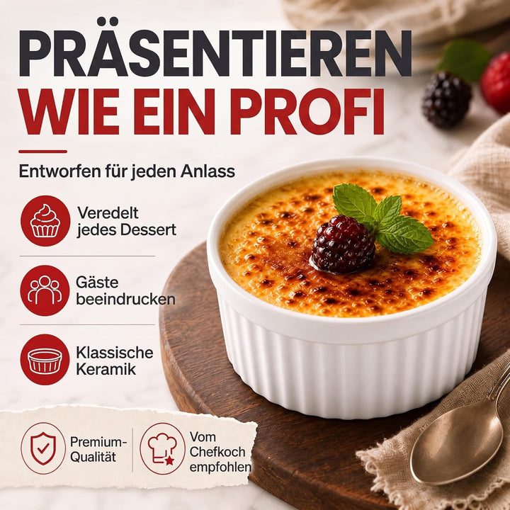 Dimono® Dessert-Schalen Creme Brulee Souflee-Förmchen, Auflaufform-Schälchen mit 170 ml für Desserts