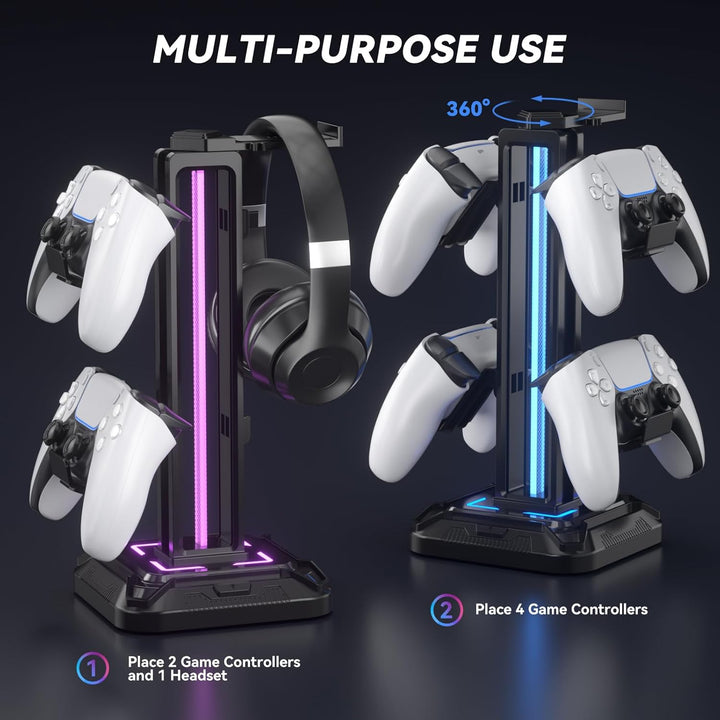 KDD Gaming Kopfhörer Ständer Led mit 9 Lichtmodi - Drehbarer Headset Halterung Tisch mit Abnehmbarer