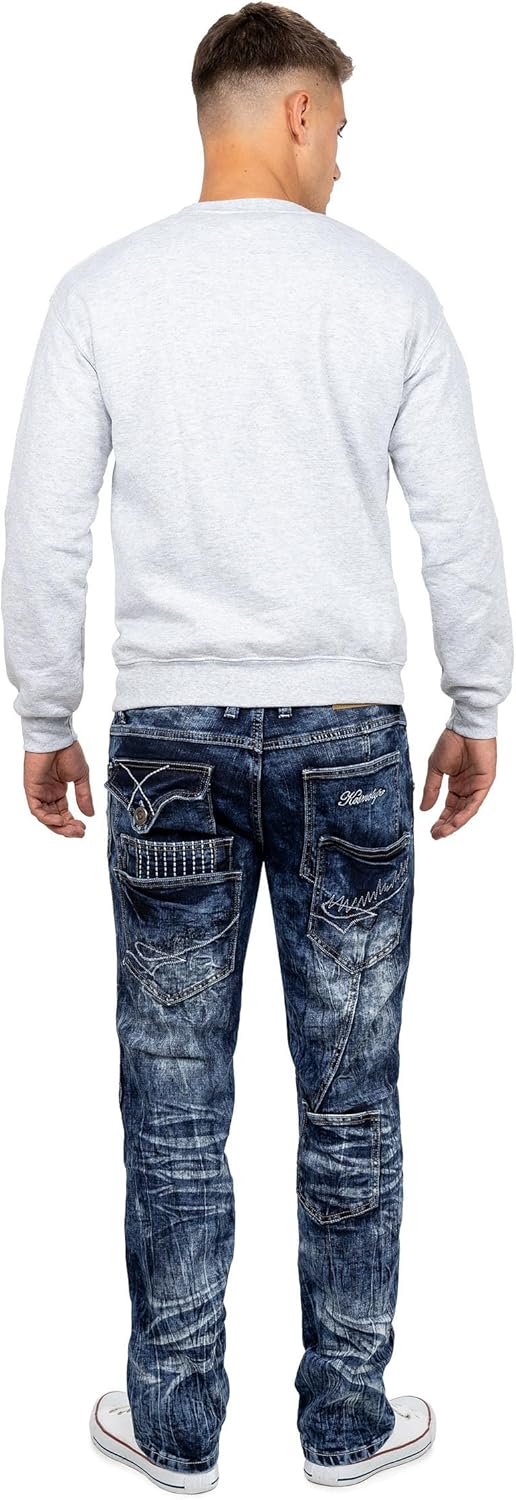 Herren Jeans - Regular-Fit mit Knopfleiste | Optimale Passform, 5-Pocket-Style, Kontrastnaht in Weis