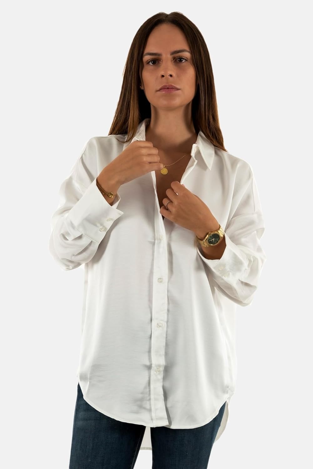 JJXX Damen Onlmarta Ls Oversize Satin Shirt Wvn L Cloud Dancer, L Cloud Dancer