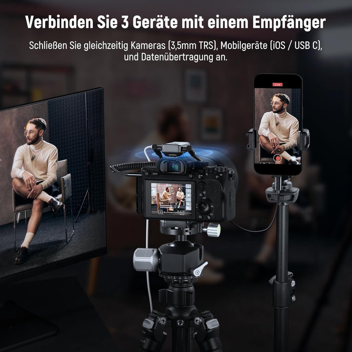 NEEWER CM28 Max Wireless Lavalier Mikrofon System mit Ladekoffer 48KHz/24Bit Lossless Float Recordin