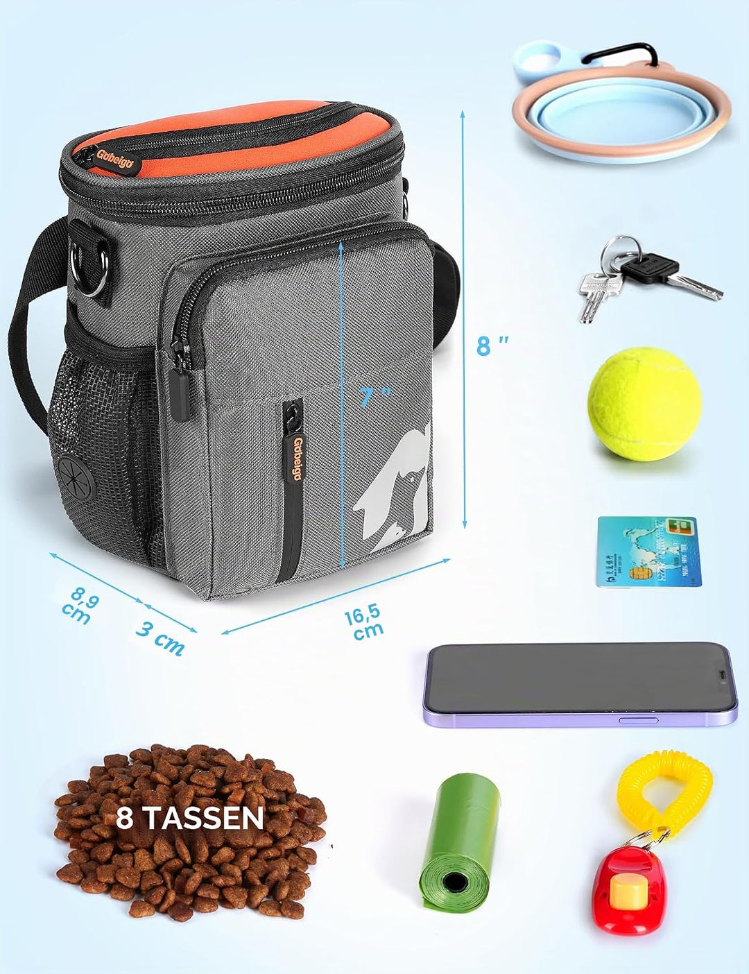 Gobeigo Hundeleckerlis Tasche und Trainingsklicker, Leckerli Tasche für Hunde, Leckerlibeutel mit Ko