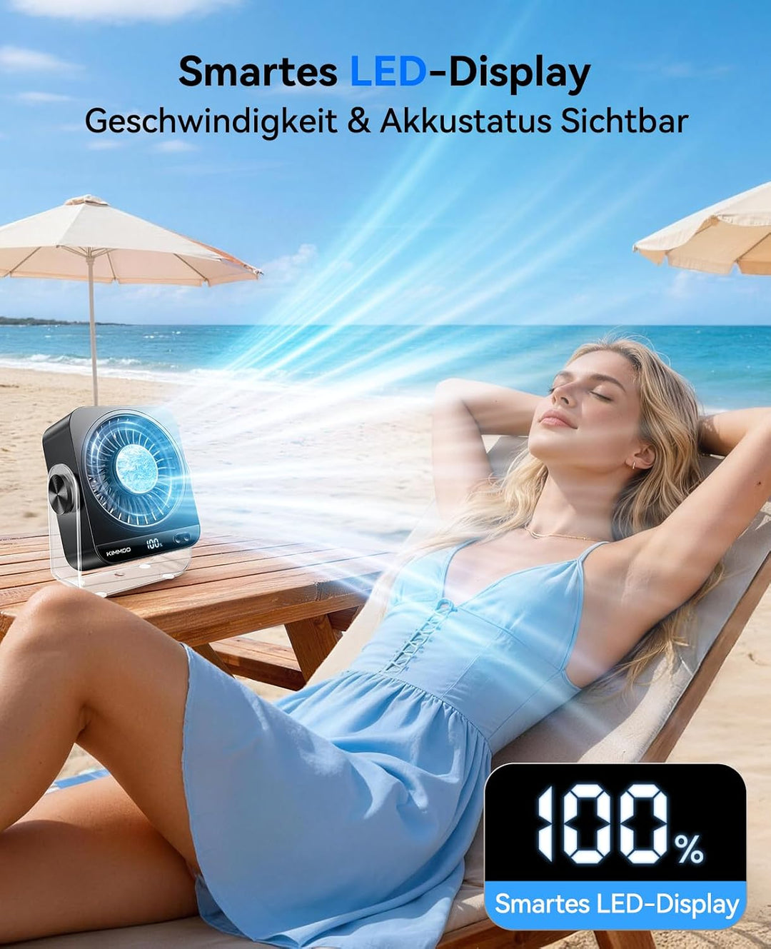 KIMMOO USB-Tischventilator wiederaufladbar, 199 Stufen tragbarer Ventilator mit Eiskühlung &amp; Digital