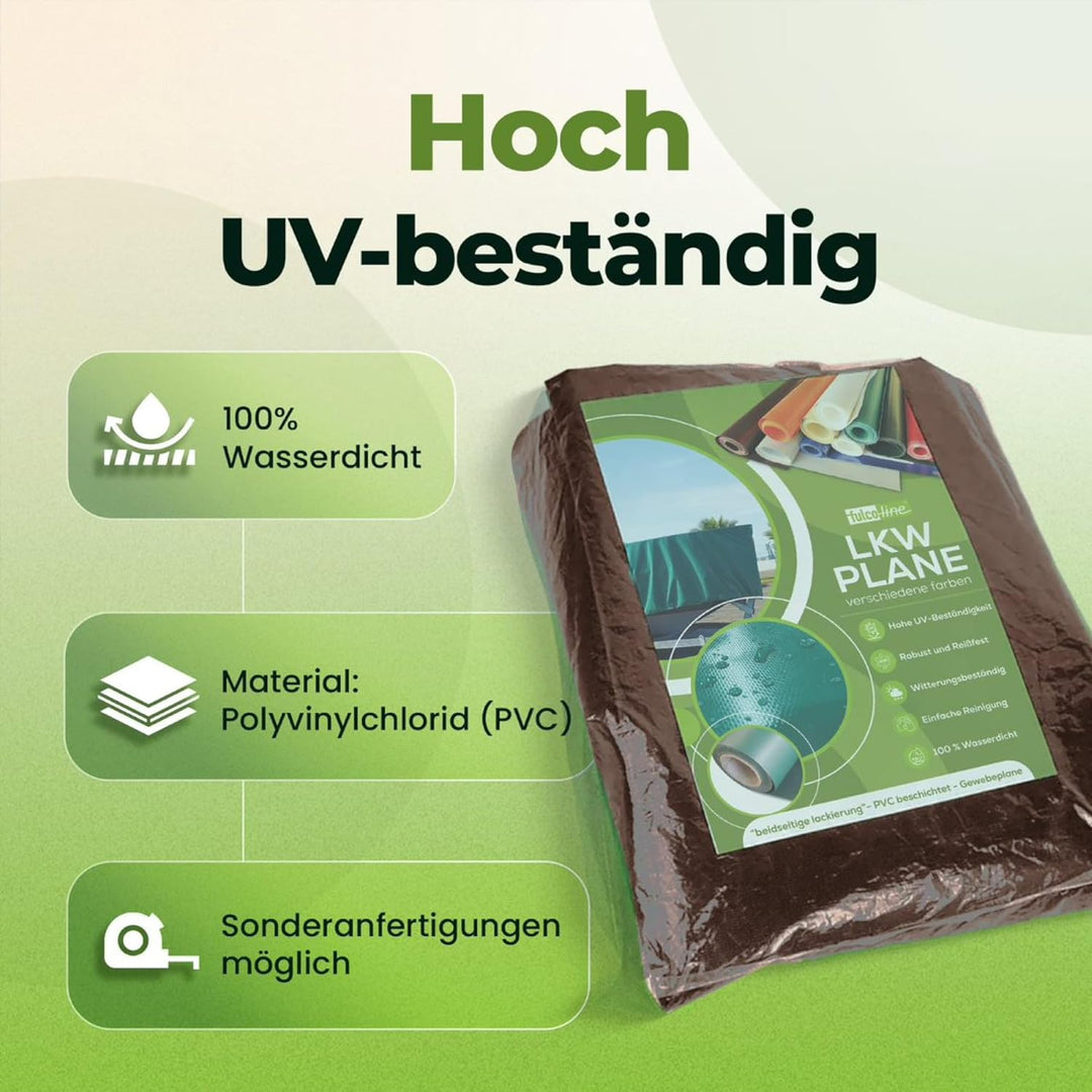 LKW Plane 700 g (14,0 m x 2,50 m, Braun) PVC Plane, Abdeckplane, Meterware, sehr hochwertig, beidsei