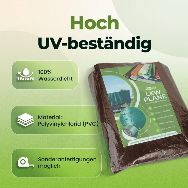LKW Plane 700 g (14,0 m x 2,50 m, Braun) PVC Plane, Abdeckplane, Meterware, sehr hochwertig, beidsei