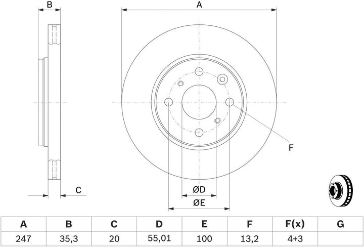 Bosch BD1105 Bremsscheiben - Vorderachse - ECE-R90 Zertifizierung - zwei Bremsscheiben pro Set