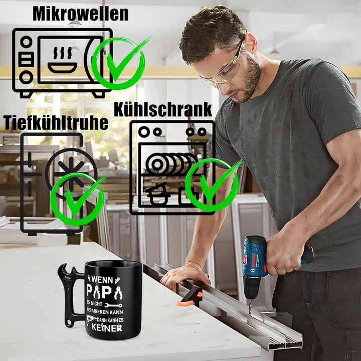 Johiux Papa Geschenke Kaffeebecher mit Schraubenschlüssel Griff,Vatertagsgeschenk Geschenke für Papa