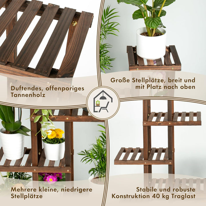 TTL HOME Pflanzenregal SKYLINE - 96 x 97 x 25 cm Natur Holz braun Pflanzentreppe Blumenbank 96cm hoc