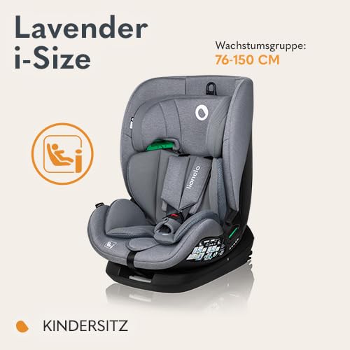 LIONELO LAVENDER I-SIZE Kinderautositz von 76 bis 150 cm konform mit R129 i-Size Standard, ISOFIX Mo