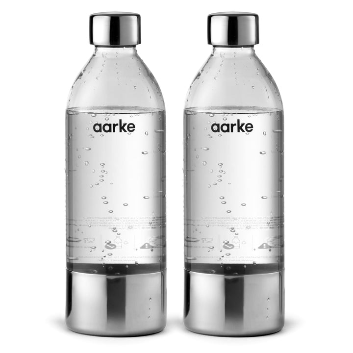 AARKE 2er-Pack PET-Flaschen für Wassersprudler Carbonator 3, BPA-frei mit Details in Edelstahl, 800m