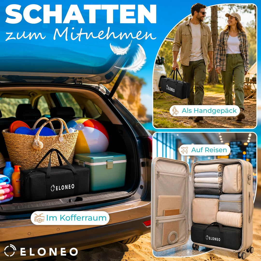 ELONEO Strandzelt, Sonnensegel Strand 300x300x200 cm, LSF 50+, Sonnenschutz für Strand mit Sandschau