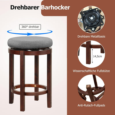 RELAX4LIFE 2er-Set Barhocker aus Holz, Moderner Sitzhocker mit drehbare Sitzfläcen, Stabile Barstühl