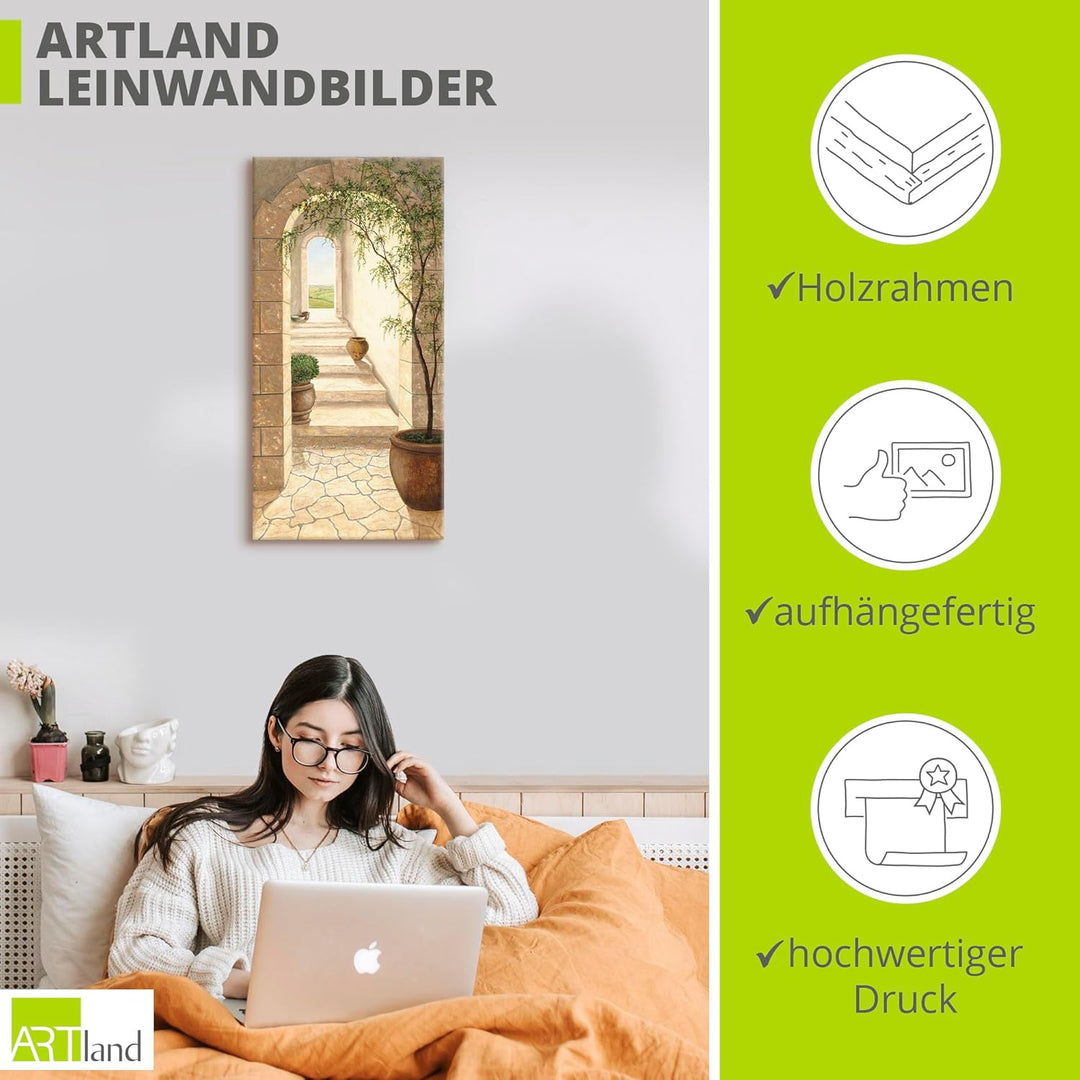 ARTLAND Wanddeko Leinwand Bilder Wandbild Architektur Fenster Türen Malerei Creme A5RS Toskanischer