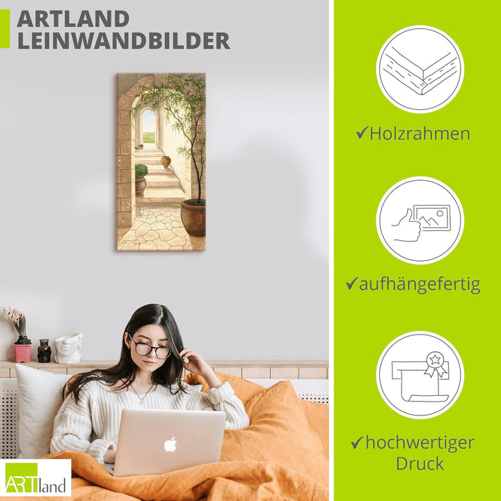 ARTLAND Wanddeko Leinwand Bilder Wandbild Architektur Fenster Türen Malerei Creme A5RS Toskanischer