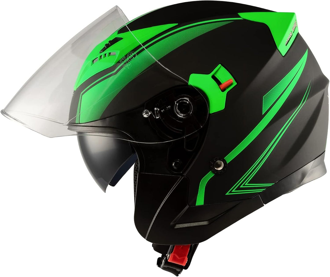 Motorradhelm Doppeltvisier City Jet Zertifikat ECE 22-06 Scooter 61-62 cm (XL) Matt Grün, 61-62 cm (