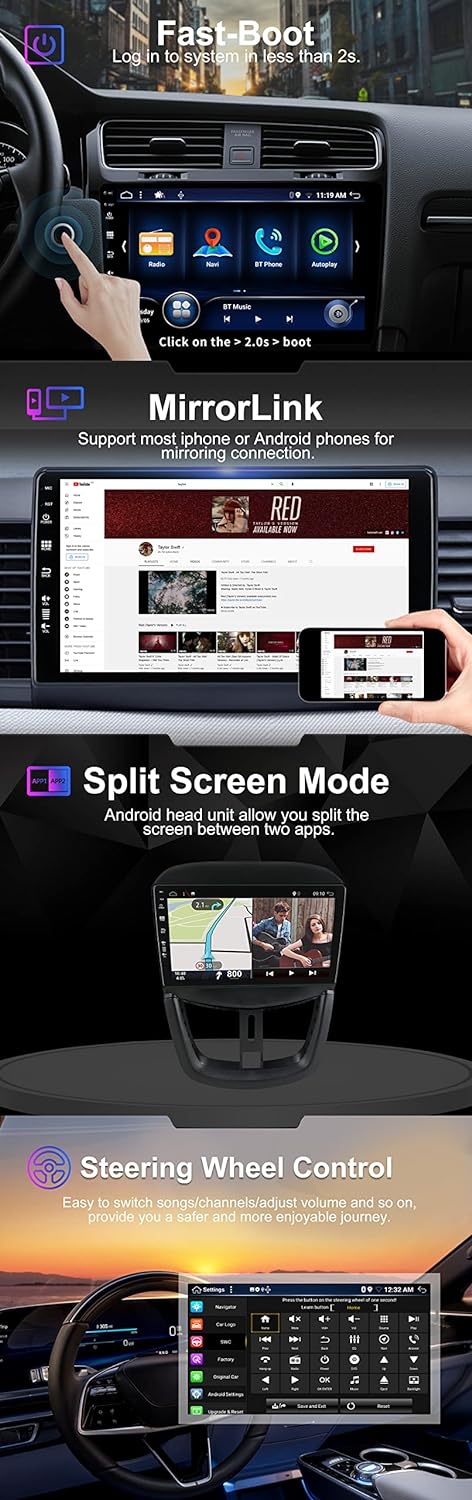 SXAUTO Android 12 IPS Autoradio Passt für Peugeot 207 (2006-2015) - Eingebaut Wireless Carplay/Andro