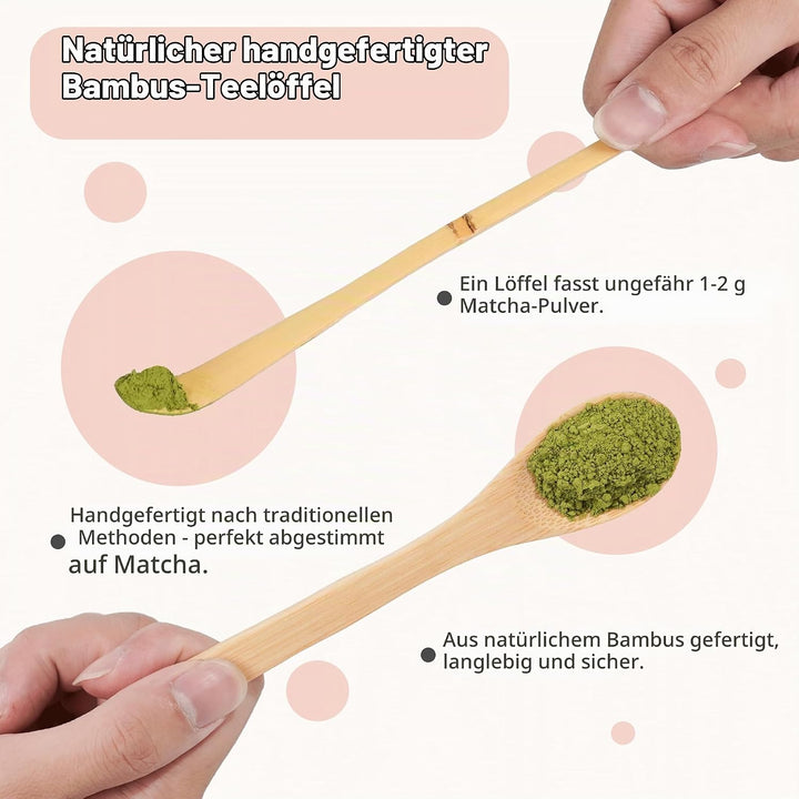 Premium Matcha Set 7-teilig – Exklusives Teezeremonie-Set mit Bambus-Chasen (Besen),Rosa Keramik-Sch