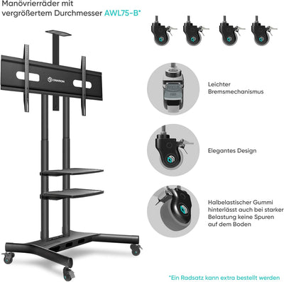 ONKRON Mobiler TV Ständer höhenverstellbar für 50” - 86” TVs bis zu 105 kg - Fernsehständer mit Roll