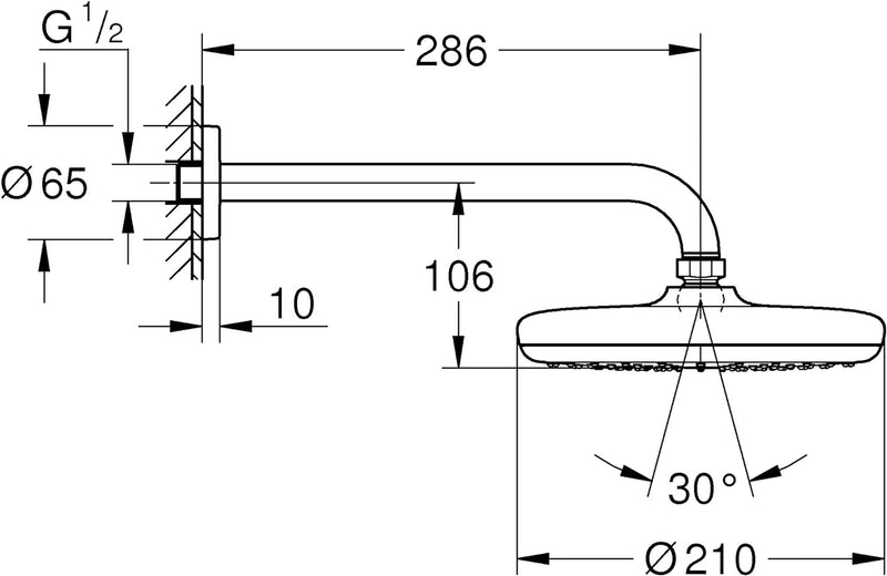 GROHE Tempesta 210 | Brausen und Duschsysteme | Kopfbrause | 26411000 Chrom Mit Brausearm, Chrom Mit