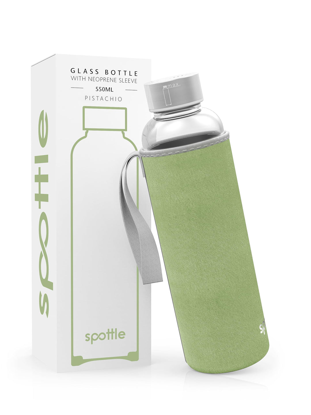 spottle Glasflasche 500ml, 750ml & 1L [KOHLENSÄURE GEEIGNET] - Trinkflasche aus Glas 1 Liter mit Sch