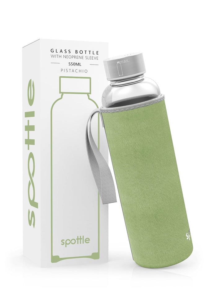 spottle Glasflasche 500ml, 750ml & 1L [KOHLENSÄURE GEEIGNET] - Trinkflasche aus Glas 1 Liter mit Sch