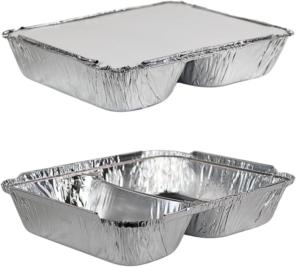 Enpack 500 Stück Aluminiumschale mit Einlegedeckel 1020L - Zweigeteilte Menüschale - 1020 ml Füllmen