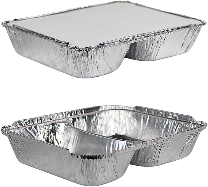 Enpack 500 Stück Aluminiumschale mit Einlegedeckel 1020L - Zweigeteilte Menüschale - 1020 ml Füllmen
