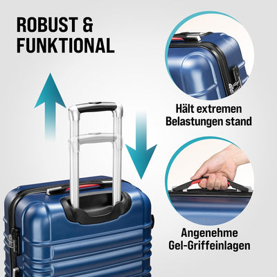 MONZANA® 4tlg Kofferset Schloss Organizer Kofferwaage Gurt Gel-Griffe Zwillingsrollen Standfüsse Tro