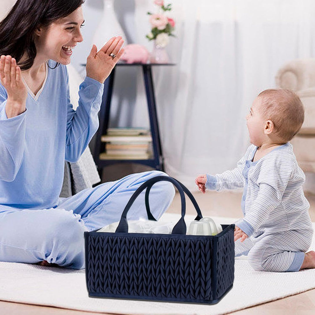 Tragbare Windel Caddy mit Griffen - Baby Organizer Korb für Windeln und Tücher Dunkelblau, Dunkelbla
