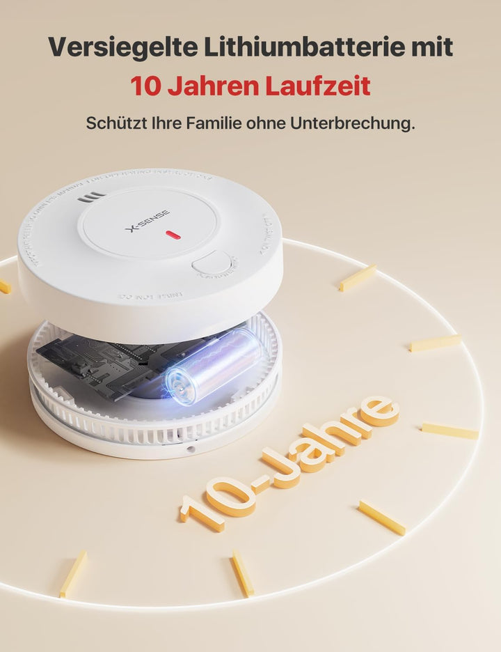 X-Sense Verbesserter Rauchmelder 10 Jahre Batterie, Feuermelder mit fotoelektrischem Sensor, EN14604