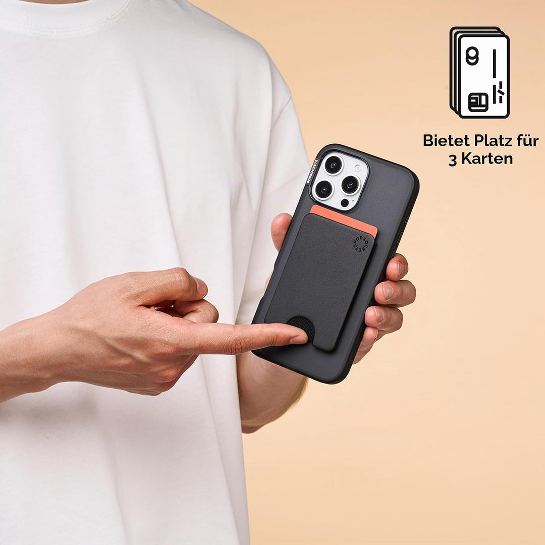 PopSockets Handy-Wallet für MagSafe, Kartenhalter ohne Grip, Black - Black Schwarz, Schwarz