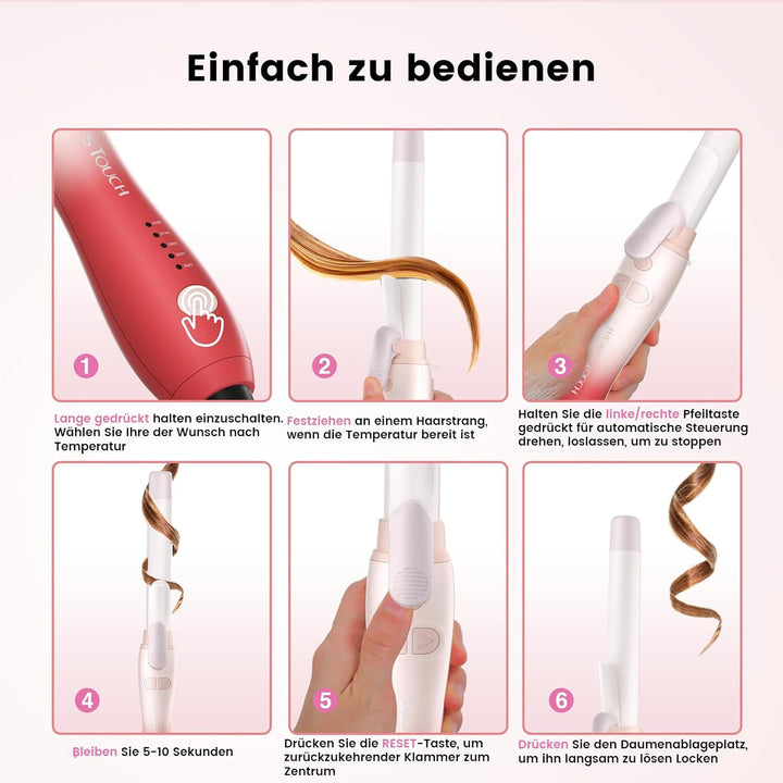 Lockenstab Automatisch Hair Curler with Klemme, Rotierend Curling Iron 1 Inch mit Tourmalin Keramik,