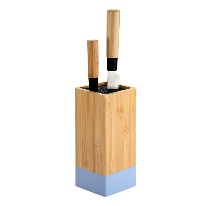KESPER | Messerblock, Material: Bambus, Kunststoff, Masse: 10 x 10 cm, H: 23 cm, Farbe: Braun, Blau